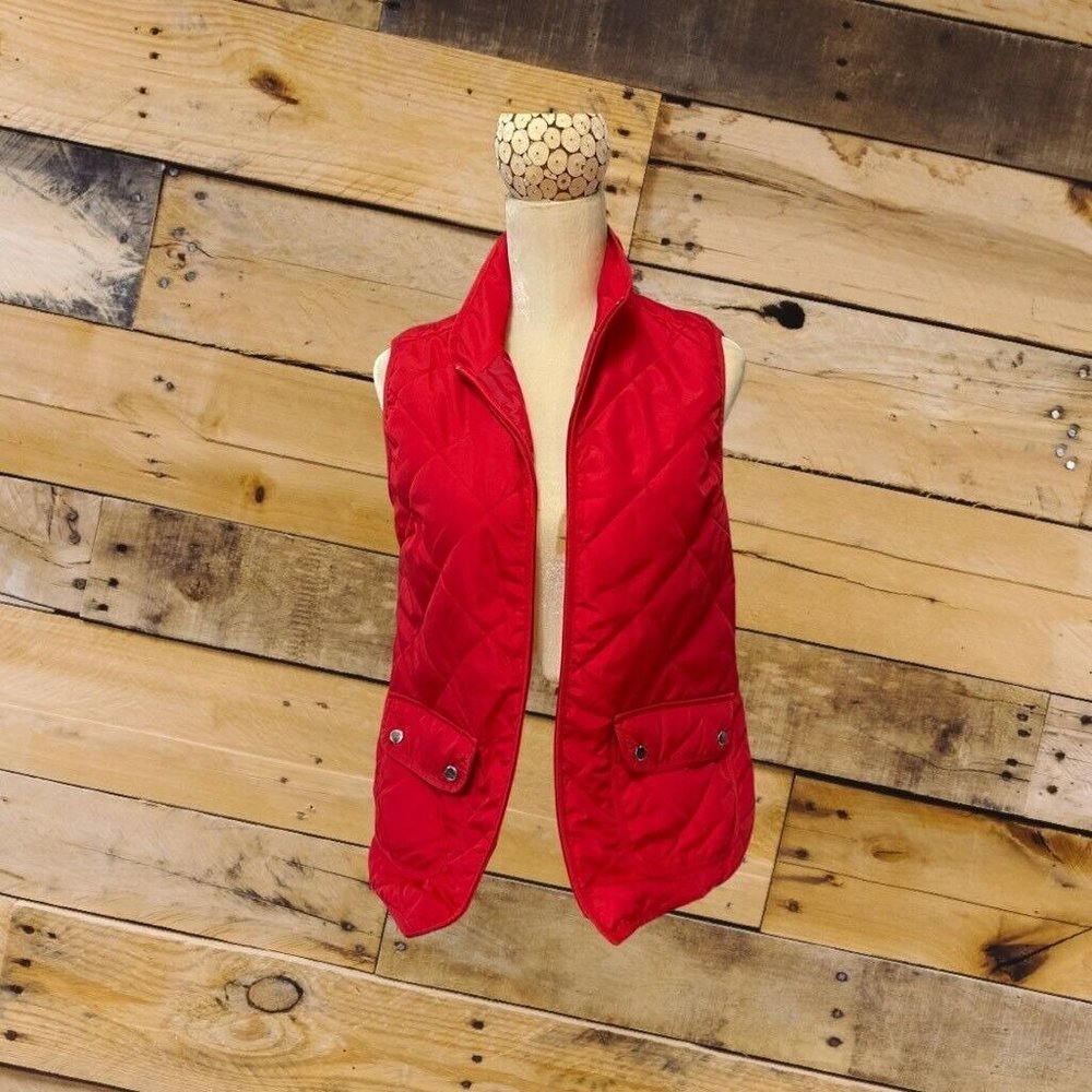 Quilted Vest New Directions Womens Red Pockets Zip Up Lined Mock Neck Large